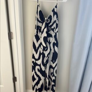 Express Navy and Cream Abstract Jumpsuit